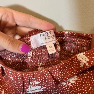Dizzy Lizzy Rust Floral Polka Dot Puff Sleeve Square Neck Midi Dress Women's M‎ thumbnail 3