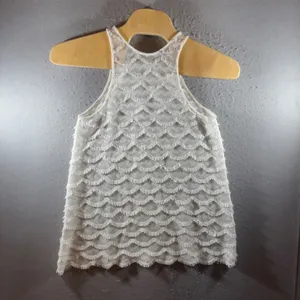 1559 | Wildfox Swim Scalloped Fringe‎ Crochet Halter Top White Womens M thumbnail 2