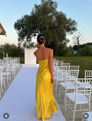 Zara golden Yellow Maxi satin corset bodycon formal Dress evening party wedding thumbnail 8