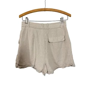 Zara Womens High Waisted Linen Blend Pleated Bubble‎ Hem Shorts Beige Size S thumbnail 3