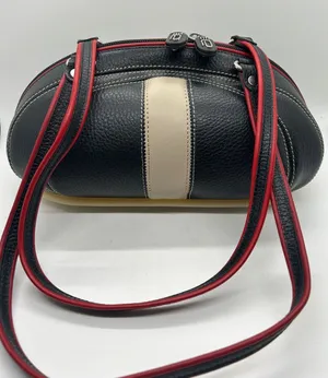 ALALUNA Vintage Retro Rare Black/Cream Leather Molded Base Shoulder Bag Purse 🌺🌺 thumbnail 1