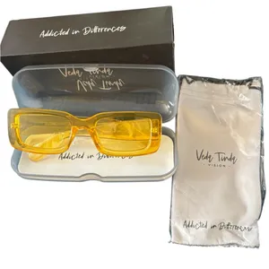 Veda Tinda Vision Sunglasses YELLOW Rectangle Lucite Includes Case Cloth NIB thumbnail 2