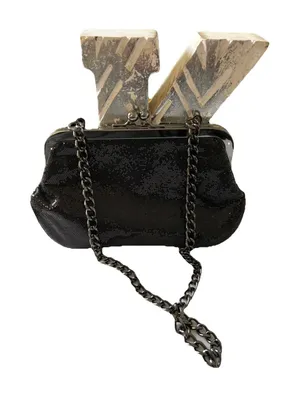 EXPRESS Black Sparkling‎ Chain Strap Kiss-lock Evening Bag Clutch Sequined thumbnail 1