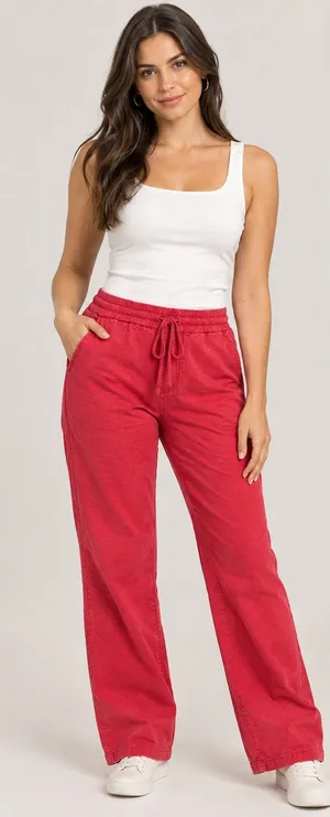 Love Tree Red Drawstring Linen-blend Straight Leg Pants M Coastal Boho Gorpcore thumbnail 1
