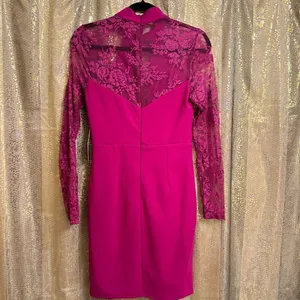 Lulus Oretha Fuchsia Lace Long Sleeve Bodycon Dress Small NWT thumbnail 2