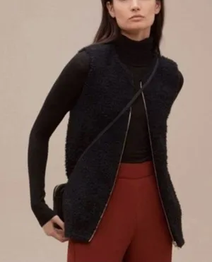 Aritzia Wilfred Chatou Black Shearling Vest S Sleeveless Zip Up Soft Teddy Small thumbnail 1
