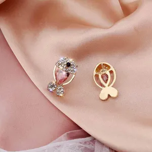 Women's Pink Crystal Fish Stud Earrings Gold thumbnail 2