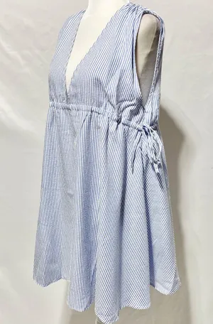 New ASOS Seersucker Plunge V-Neck Tie Waist Mini Sundress Blue White Size 4 thumbnail 11