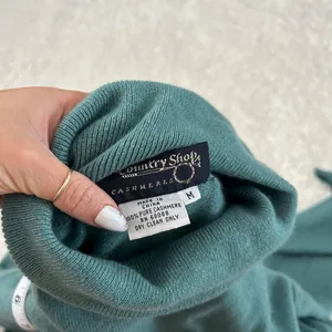 Women's Cashmere Sweater Teal Pullover Turtleneck M Preppy Country Club Designer thumbnail 5