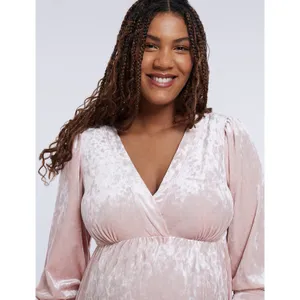 Motherhood Maternity Crushed Velvet Empire Waist Dress Lotus Pink‎ Boho XL New thumbnail 4