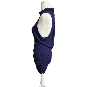 Navy Sleeveless Ruched Turtleneck Tunic L Minimalist Office thumbnail 4