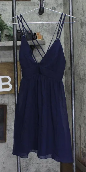 Jump Juniors Chiffon Shirred Short Dress with Deep V Neck 48452 Navy Blue 9 thumbnail 1