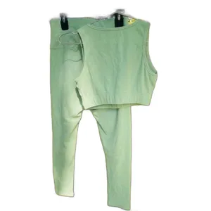 Matching Set Green Athletic Scoop Crop Top with Pant Leggings Small thumbnail 4