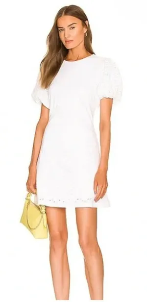 FREE PEOPLE Apricot Rose Mini‎ Dress Lace Eyelet Open Back in White Size Medium thumbnail 1