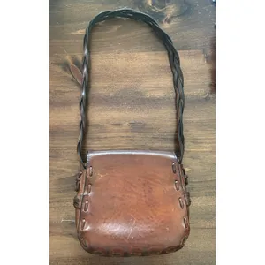 Vintage Leather Crossbody Bag Brown Braided Strap Boho Retro Rustic 60s 70s‎ thumbnail 7