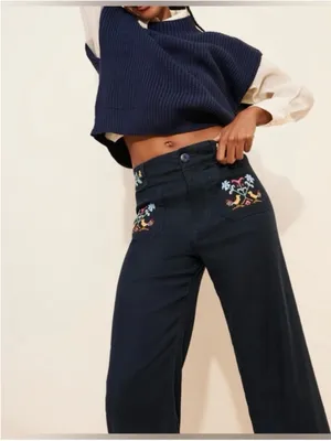 Tricia Fix Anthropologie Maeve Reworked Embroidered Colette Linen Pants - 31 thumbnail 6