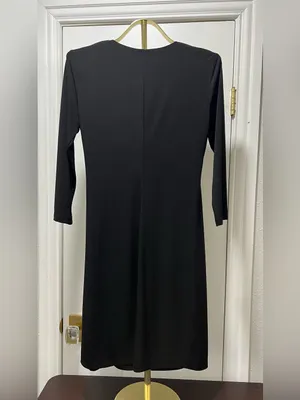 Calvin Klein Black V-Neck Draped Midi Dress Small EUC thumbnail 3