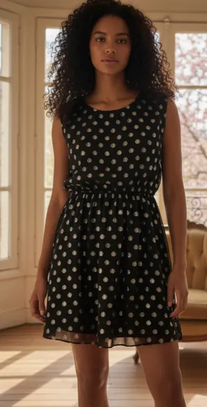 A.Byer Black with Metallic Polka Dot Cinch Waist Dress size Small thumbnail 1