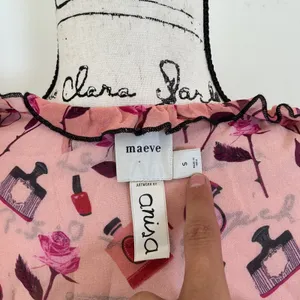 Maeve Anthropologie Anisa Perfume Floral Smocked Peplum Top Pink S Velvet Trim thumbnail 4