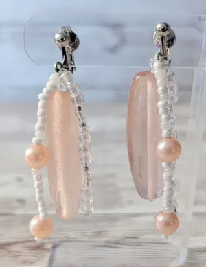 Vintage Clip On Earrings Peachy Pink Dangle - Fair Condition thumbnail 1