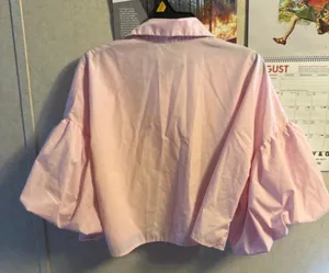 AVELORIA blouse for women LARGE pink balloon-sleeve crop blouse thumbnail 2