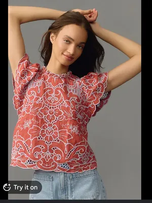 Anthropologie NWT Women's Laine High-Neck Lace Cutwork‎ Blouse Size XS thumbnail 6