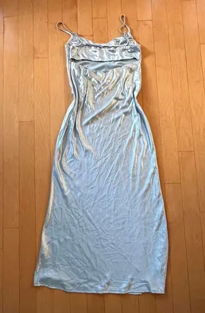 Princess Polly Jazelle baby blue satin dress with cut out back and slit thumbnail 4