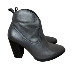 Pure Navy Ankle Boots Womens 38 Metallic Pewter Leather Block Heel Spain Western thumbnail 1