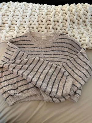Altar'd State Striped Crewneck Sweater in Beige and Black thumbnail 6