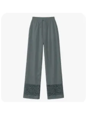 NEW Cotton Linen Blend Wide Leg Pants Lace Hem Elastic Waist 28/28 thumbnail 3