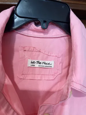 We The Free Happy Hour Shirt Oversized Pink Jean Shirt Jacket L thumbnail 5