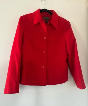 Vintage 90s Red 100% Wool Button Up Blazer Jacket 10 Preppy Quiet Luxury Office thumbnail 1