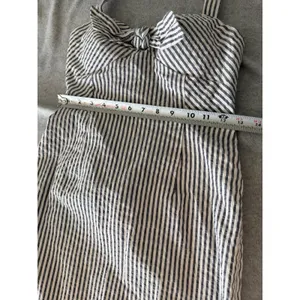 Kim Rogers Halter Dress Petite 6P Seersucker Stripe Navy White 222373KR thumbnail 3