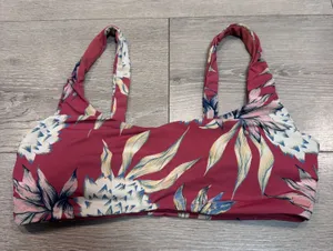 Roxy Womens Tropical Floral Scoop‎ Neck Bikini Top Berry Red Blue Size Small thumbnail 1