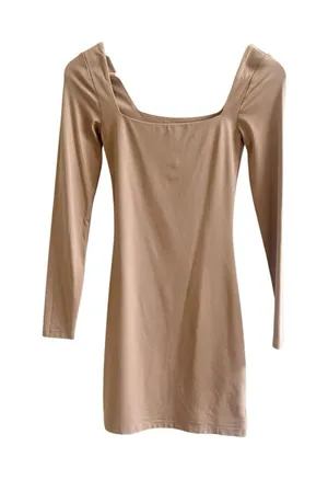 Babaton Aritzia Contour Squareneck Mini Dress Tan Camel Women’s XS Bodycon Party thumbnail 1