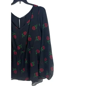 Torrid Size 3 Black Rose Print Peplum Blouse Sheer Sleeves Romantic Gothic 3X thumbnail 3