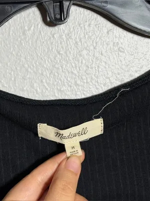 Madewell Women Minimalist Neutral Black Ribbed Button-Front Crop Tank Top size M thumbnail 3