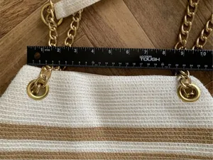 Straw Beach Tote Bag Woven Raffia White Tan Gold Chain Coastal Resort Purse thumbnail 12