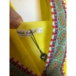 White Mark Yellow Embroidered Tunic Dress L Boho Kimono Sleeve Beach Coverup thumbnail 8
