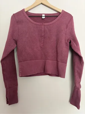 Aerie Offline Main Squeeze Cropped Waffle Knit Henley XL thumbnail 2