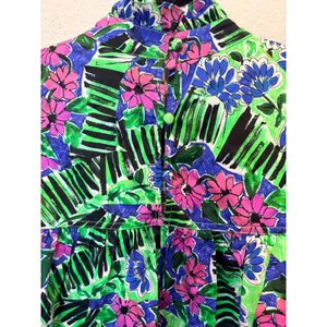 Hunter Bell Azalea Print Floral Puff Sleeve Blouse Green Pink Blue Small thumbnail 4