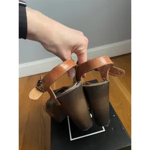 H&M Chunky Brown Leather Heeled Snadals Block heel Boho Indie size 5 Festival thumbnail 5
