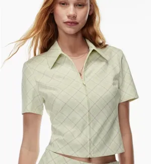 Aritzia Sunday Best Sun-deh Alice Blouse Green Plaid Women Size 4 thumbnail 1