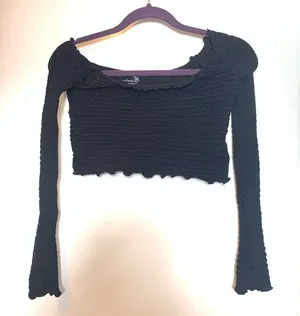 Free People long sleeve black crop top thumbnail 1