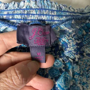 J Crew Liberty Blue Floral Cotton Smocked Ruffle Yoke Blouse M thumbnail 4