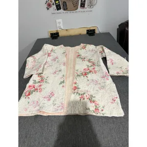 Handmade women's Floral Quilted Duster Sweater Sz XS/S Cottage Core Grandma Chic thumbnail 2