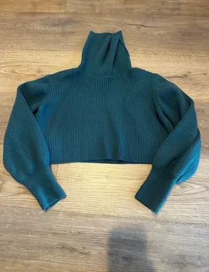 Aritzia Wilfred Teal Blue Ultra Cropped Turtleneck Ribbed Knit Sweater thumbnail 2