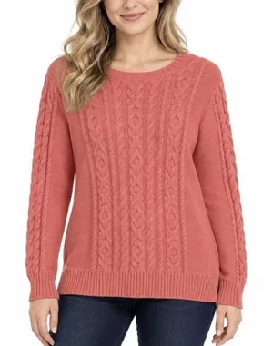 LL Bean Coral Double L Mixed Cable Cotton Crew Neck Pullover Sweater Size XL thumbnail 1