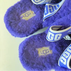 UGG Fluff Yeah Slide Women's Sheepskin Slipper Sandals Purple Size 7 ~Very Good thumbnail 4