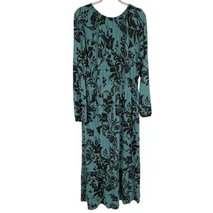 Soft‎ Surroundings Teal Black Floral Maxi Dress XL Long Sleeve Wrap Front thumbnail 2